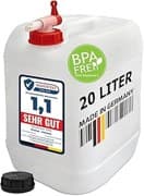 plasteo® 20 Liter Getränke- Wasserkanister Natur mit Hahn und Schraubdeckel (DIN 61) | BPA Frei | Lebensmittelecht | Tragbar | Indoor und Outdoor | Made in Germany