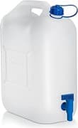 hünersdorff 817710 Wasserkanister ECO mit festmontiertem Ablasshahn / Wasserauslauf, 22 L (mit Hahn), Weiß