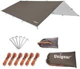 Unigear Tarp 3x3 3x4 3x5 4x4 wasserdicht, Zeltplane für Hängematte mit Ösen + 6/8 Erdnägel + 6/8 Seilen, Regenschutz Sonnenschutz kompakt für Ourdoor Camping Wandern Hängematte