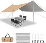 WADEO Zeltplane, 3 x 4 m, Wasserdicht, UV-resistent, Campingzelt, Regenfliege mit Stangen + Heringen + Seilen, ultraleicht, ideal für Camping, Wandern,