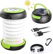 GlobaLink LED Campinglampe Faltbare Solar Camping Laterne Energienbank mit 2 Lademethoden (Solar/USB) und 3 Lichtmodi für Camping, Angeln, Notfall -inkl. Survival Armband mit Pfeife(grün)