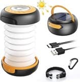 GlobaLink LED Campinglampe Faltbare Solar Camping Laterne Energienbank mit 2 Lademethoden (Solar/USB) und 3 Lichtmodi für Camping, Angeln, Notfall -inkl. Survival Armband mit Pfeife(Gelb)