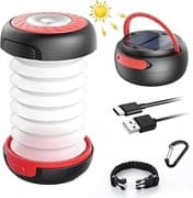 GlobaLink LED Campinglampe Faltbare Solar Camping Laterne Energienbank mit 2 Lademethoden (Solar/USB C) und 3 Lichtmodi für Camping, Angeln, Notfall -inkl. Survival Armband mit Pfeife(Rot)