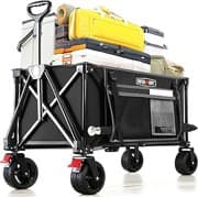 Overmont Faltbar Bollerwagen Klappbar Handwagen - Alle Gelände Breite Räder - 150L mit Seitentaschen Getränkehalter Verstellbarem Griff - bis 150 kg Tragkraft - für Camping Sport Einkaufen Grün