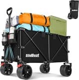 SLIDBEAT XXL Bollerwagen Faltbar 220L 200KG, Faltbarer Bollerwagen mit Bremsen, Getränkehalter Verstellbarem Griff Klappbollerwagen mit All Terrain Rädern Für Camping Outdoor Garten Shopping