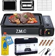 Z.M.C 2-in-1 tragbarer Campingkocher und Gasgrill Klein inkl. Grillzubehör Set und Koffer + 4x Gaskartuschen 227g, Balkon Tischgrill Gaskocher 2,2 kW mit LPG-Anschluss für Camping, Outdoor und indoor