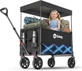 Sekey XXL Bollerwagen Faltbar Kinder 150L 150KG, Faltbarer Bollerwagen mit Dach Klappbarer Handwagen mit Sonnenschutz für Ausflug Strand Camping, S4018, Schwarz