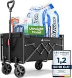 HIKENTURE Bollerwagen Faltbar 65Liter&100KG belastbar - Wiegt nur 4,9KG- Extrem Faltbarer Bollerwagen - Klappbarer Handwagen Einkaufstrolley für Strand Camping Einkauf