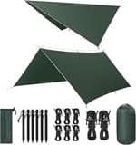 Tarp 3x3/3x5M Wasserdicht, Ultraleicht Camping Zeltplane, Anti-UV Sonnen Regen Schutz Schnee, mit Öse + Aluminiumstifte + Nylonseile, Leicht Kompakt, für Camping Picknick Wandern Hängematte
