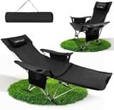 IEEILULU Campingstuhl Faltbar mit Fußstütze, Liegestuhl Klappbar, 2 in 1 Multifunktionaler Campingstuhl mit Getränkehalter Kühltasche, Strandstuhl Klappbar für Erwachsene 100kg Camping (Black)