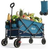 Portal Bollerwagen faltbar XXL Große Ladefläche 120kg belastbar Handwagen mit Getränkehalter Seitentasche Transportwagen Leiterwagen klappbar Strandwagen Faltwagen für Garten Camping Festival