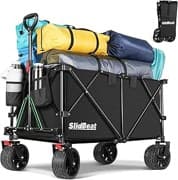 SLIDBEAT XXXL Bollerwagen Faltbar mit Bremsen, 300L 226KG Faltbollerwagen Große Räder, Getränkehalter Verstellbarem Griff Klappbar Bollerwagen Für Strand Garten Camping Shopping Transport Trolley