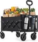 SONGMICS Kleiner Handwagen faltbar, Gartenwagen, kompakt, mit Griff, mit 4 verstärkten Rollen, Davon 2 Universalräder, bis 180 kg belastbar, Outdoor, Garten, 90 L, tintenschwarz GFW909B01