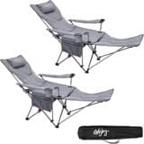 #WEJOY 2-in-1 Campingstuhl Faltbar mit Fußstütze, Gepolstert Liegestuhl mit Verstellbarer Rückenlehne, Relaxsessel Liege mit Getränkehalter, Liegestuhl für Outdoor Camping Grau 2er Set