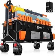 BTTN XXXL Bollerwagen Faltbar 300 L / 210 kg Traglast – mit Bremsen, 18×10 cm Breitreifen – Klappwagen für Garten, Strand, Camping & Einkaufen – Schwarz