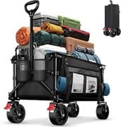 BELEEV Bollerwagen Faltbar mit Bremsen, Handwagen Faltbarer Groß XXL All Terrain Räder, Seitentasche, Getränkehalter, 100KG 130L Wagon Klappbar Kinder Strandwagen, Gartenkarre, Einkaufswagen, Camping