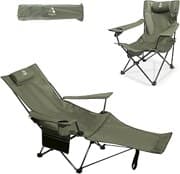Campingstuhl Faltbar 136KG mit Fußablage 3-Fach Verstellbarer Strandstuhl für Erwachsene mit Kissen Getränkehalter Liegestuhl Angelstuhl Campingstühle (Grün)