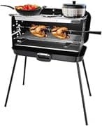 BERGER Camping Gasgrill Klappbar | Tragbarer Koffergrill mit 3 Brenner | 50 mbar für schnelles Kochen | 3 Kochstellen & ein Grillspieß inklusive | Windgeschützter Camping & Balkon Grill