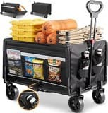 Bollerwagen faltbar 120L+ Bis 150KG Strandwagen Klappbar mit Heckklappe Regenschutz,Becherhalter, Reflektorstreifen, Faltbarer Bollerwagen Für Hunde,Einkaufen,Camping,Strand,Transport,Outdoor