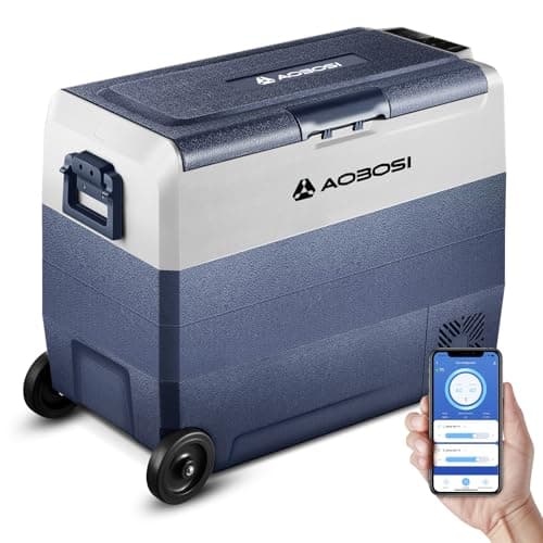 AAOBOSI Kompressor Kühlbox 60 L, Kühlbox Auto Mit APP Steuerung, 12/24 V und 100-240 V Camping Kühlschrank, -20°C bis 20°C für Auto, LKW, Boot, Reisemobil, Camping, Dual Zone und Zwei Temperaturen
