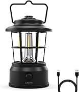 Lepro LED Retro Campinglampe Wiederaufladbar, Stufenlos Dimmbar, Powerbank-Funktion, IPX4 Wasserdicht, bis zu 160h Laufzeit, Dekorative Laterne für Camping, Garten & Notfall, Schwarz