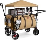 EVER ADVANCED XXL Bollerwagen faltbar 225L bis 150kg mit Bremse Dach Handwagen schieben&ziehen klappbar Strandwagen 20 * 8cm breite Räder Faltwagen für Camping Strand Einkauf Tier Brown