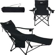 Portal 2-in-1 Campingstuhl Faltbar 180KG, 3-Fach verstellbar mit Fußstütze, Kissen & Getränkehalter, Robuster Klappstuhl als Liegestuhl & Strandstuhl für Outdoor, Garten, Angeln – Inkl. Tragetasche