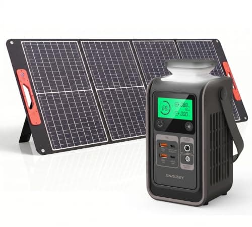 SWAREY Tragbare Powerstation S200 mit 100W Solarpanel, 192Wh LiFePO4 Akku Powerbank, 140W Beiseitige Schnellladung USB-C, 180W Solargenerator für Camping Reisen Notfälle