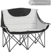 LARMNEE Campingstuhl Faltbar für 2 Personen, Campingsofa, 2 Getränkehaltern, 200 KG Belastbar, Campingcouch Dick Gepolstert Klappstuhl, inklusive Tragetasche, Grau und Schwarz EBG03LC02