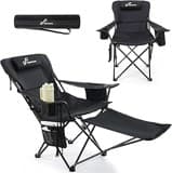 Campingstuhl Faltbar & Liegestuhl Klappbar 2-in-1, Strandstuhl mit 4-Fach Verstellbarer Rückenlehne, Campingstuhl mit Fußablage mit Kühltasche Getränkehalter für Camping Strand Festival Garten Balkon