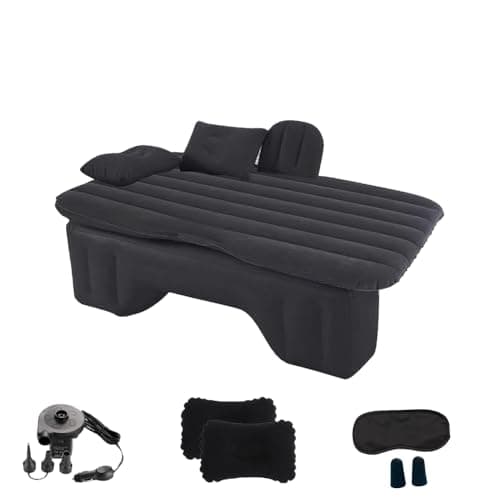 Geterral Auto-Matratze,Auto-Luftmatratze mit Augenmaske, Ohrstöpseln, 2 schwarzen Kissen und Luftpumpe, aufblasbares Luftbett für die Rückbank, Autobett für Camping und Reisen(135cmx71cmx6cm)