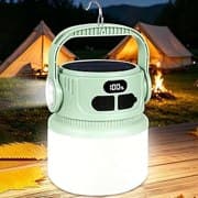LED Campinglampe Solar Aufladbar, 2400mAh Camping Laterne mit Haken 6 Leuchtmodi Dimmbar, Superhell Zeltlampe Notlicht für Stromausfall,IPX5 Wasserdicht Outdoor Lampe für Wandern Angeln Notfälle