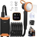 Uplayteck Tragbare Campingdusche mit Akku, 8000mAh Campingdusche mit Pumpe, Duschkopf und 2M Schlauch, IPX8 Wasserdicht Portable Shower mit Temperaturanzeige und Filter für Reisen, Camp, Garten