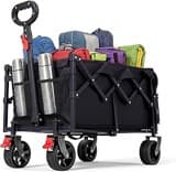 HAUSPROFI Bollerwagen Faltbar 80-100L 100KG Tragkraft, Faltbarer Bollerwagen Geländetauglich mit Bremsen, All-Terrain, Seitentasche und Getränkehalter, für Outdoor, Camping, Garten und Einkaufen