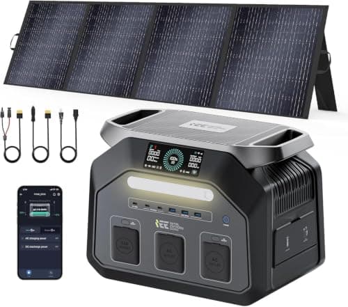 IEE P1800 Tragbare Powerstation mit 200W Solarpanel, 1024Wh LFP Batterie Backup mit 2x1800W AC Ausgäng, Schnellladung von 0-80% in 40 Mins Solar Generator, für Camping, Reise, Hausgebrauch