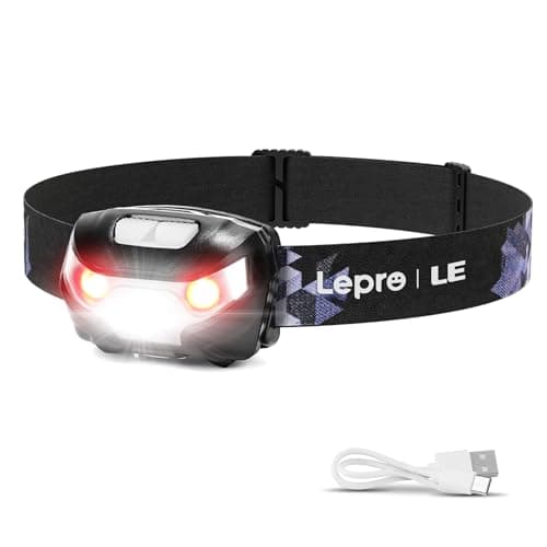 Lepro Stirnlampe LED Wiederaufladbar, USB Kopflampe mit Rotlicht& 5 Lichtmodi, IPX4 Wasserdichte Mini Stirnlampe für Kinder Erwachsene, Superhell Headlight für Angeln Laufen Camping, Schwarz