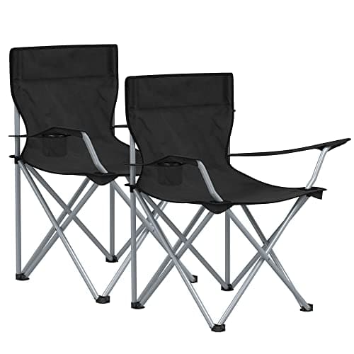SONGMICS Klappbare Campingstühle, 2er-Set, Outdoor-Stühle mit Armlehnen, Getränkehalter, tragbar, bis 120 kg belastbar, für Camping, Garten, Angeln, Strand, Balkon, Schwarz GCB01BK