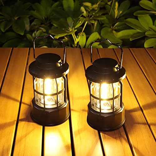 Guijiyi 2 Stück LED Campinglampe Tragbar, Camping Laterne Batteriebetrieben Campinglampe, IPX4 Wasserdicht Campinglaterne, Helligkeiten Dimmbar, Geeignet für Angeln Abenteuer Wandern Notfall Ausfälle