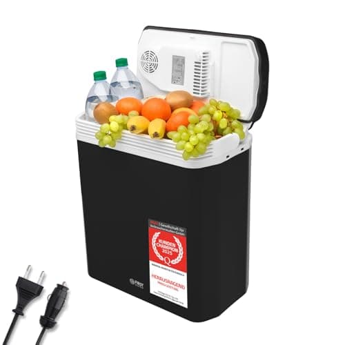 TZS First Austria - Kühlbox 24L elektrisch 12V 230V Anschluss für Auto & Steckdose - Thermoelektrische Cool Box kühlt & wärmt - Mini Kühlschrank mit Griff - Für Camping, Festivals, Reisen - Schwarz