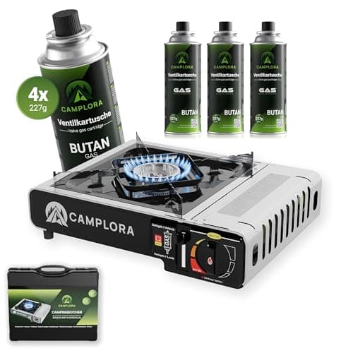 CAMPLORA Gaskocher + 4 Gaskartuschen +