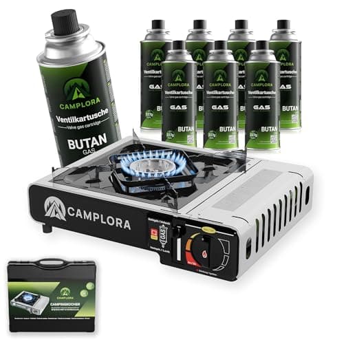 CAMPLORA Gaskocher + 8 Gaskartuschen +