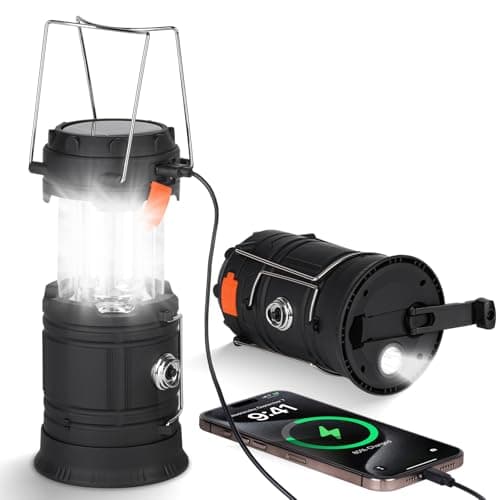 HOTUT LED Campinglampe Solar, 3200 mAh Faltbare Camping Licht Laterne, Wasserdicht Solar Camping Laterne mit Handkurbel, USB und Kurbel Laden Notfallleuchte für Wandern, Angeln, SOS, Ausfälle