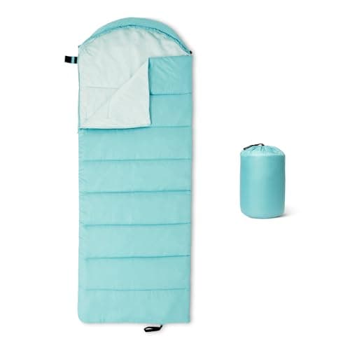 Amazon Basics Schlafsäcke für Erwachsene, Campingausrüstung, für Temperaturen von 10°C (50°F), Aqua, 213.4cm x 80.0cm