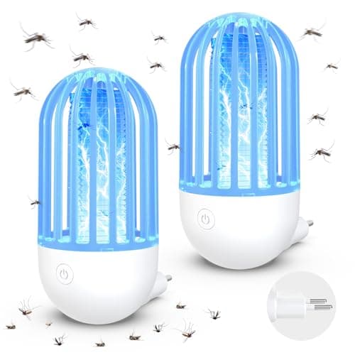 Insektenvernichter Elektrische Fliegenfalle Innenbereich Plug in 2 Stück, 2100V UV Mückenlampe Mückenfalle Mückenschutz mit LED-Licht Schweigend Insektenvernichter für Außen, Küche, Garten, Camping