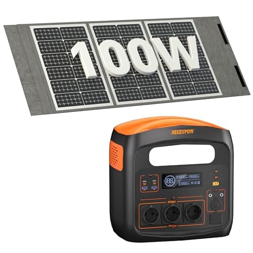 NECESPOW Tragbare Powerstation Mit 100W Solarpanel, Solargenerator 1800W, 1024Wh LiFePO4 Akku, PD 100W, USB-C/AC/DC, Solarladung, für Camping, Notstrom, Outdoor