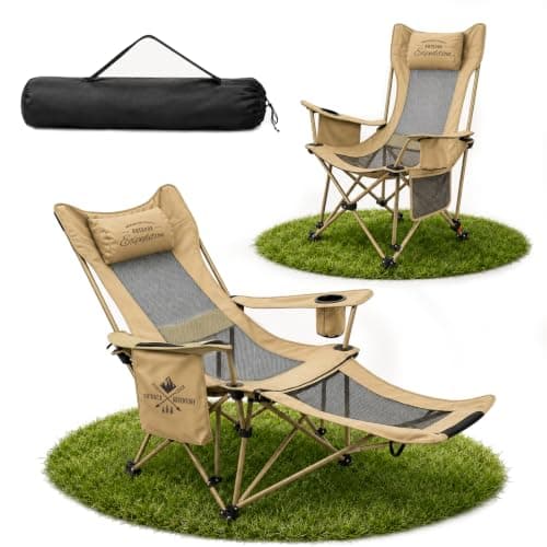 YYSWSAKY 2-in-1 Campingstuhl mit Fußablage, Camping Liegestuhl Klappbar, 4-Fach Verstellbare Rückenlehne, mit Getränkehalter Kühltasche, Campingstühle Erwachsene 120KG, Outdoor Camping Angler Strand