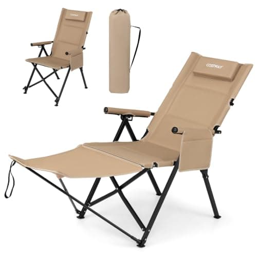 COSTWAY Campingstuhl mit Fußablage, klappbarer Liegestuhl (Khaki)
